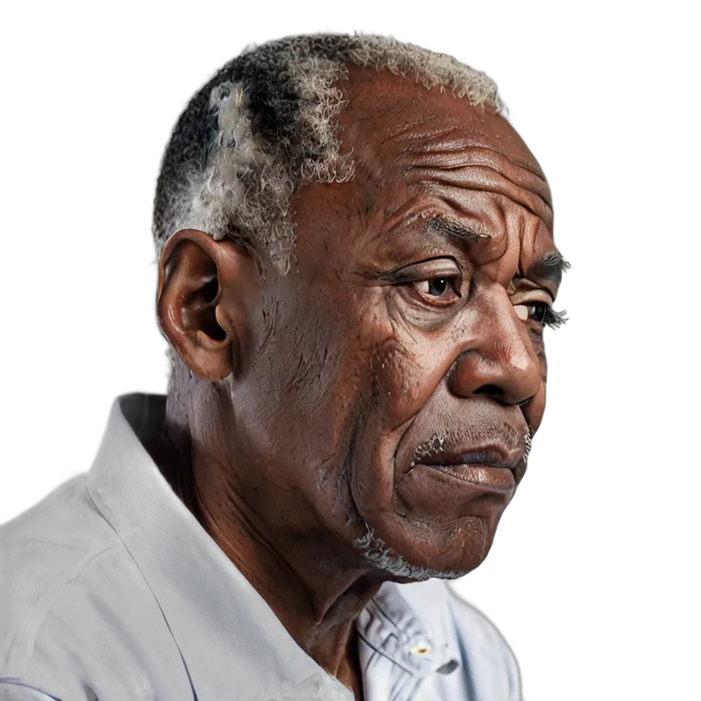 人間 悲しみ 悲しそうに考え込むアフリカ系アメリカ人の年配の男性 透過 PNG 画像 フリー素材 #37853