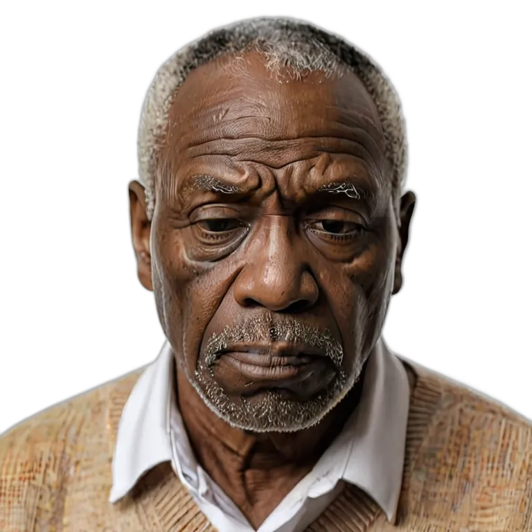 人間 悲しみ 悲しそうに考え込むアフリカ系アメリカ人の年配の男性 透過 PNG 画像 フリー素材 #37855