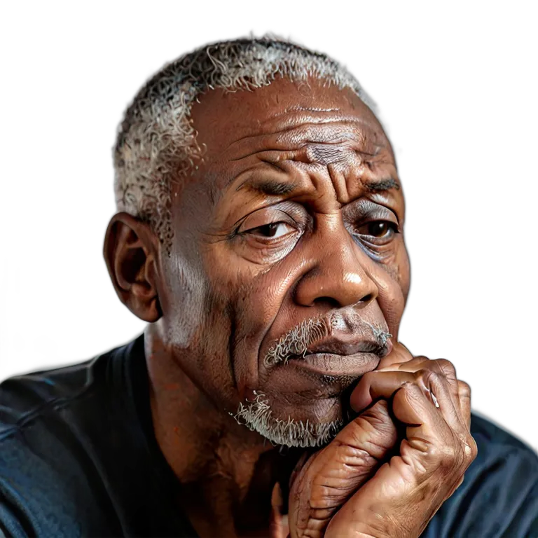 人間 悲しみ 悲しそうに考え込むアフリカ系アメリカ人の年配の男性 透過 PNG 画像 フリー素材 #37856