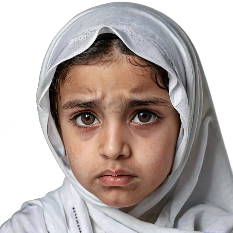 人間 悲しみ 悲しそうにふくれっ面をしているアラブの少女 透過 PNG 画像 フリー素材 #37913