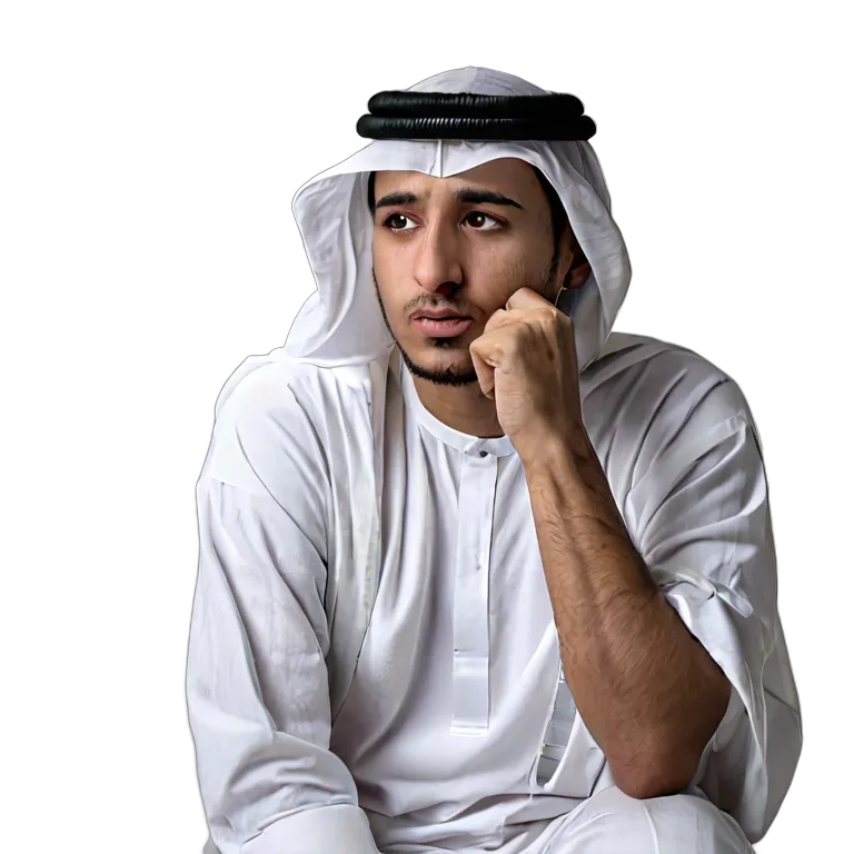 人間 悲しみ 悲しそうに一人で座っているアラブの若者 透過 PNG 画像 フリー素材 #37863