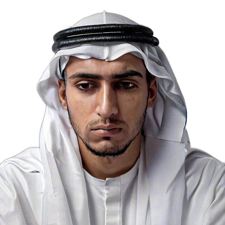 人間 悲しみ 悲しそうに一人で座っているアラブの若者 透過 PNG 画像 フリー素材 #37865