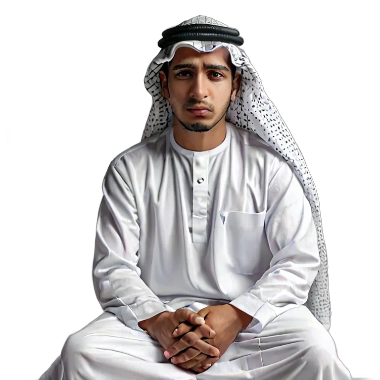 人間 悲しみ 悲しそうに一人で座っているアラブの若者 透過 PNG 画像 フリー素材 #37872