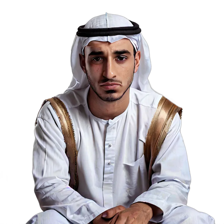 人間 悲しみ 悲しそうに一人で座っているアラブの若者 透過 PNG 画像 フリー素材 #37873