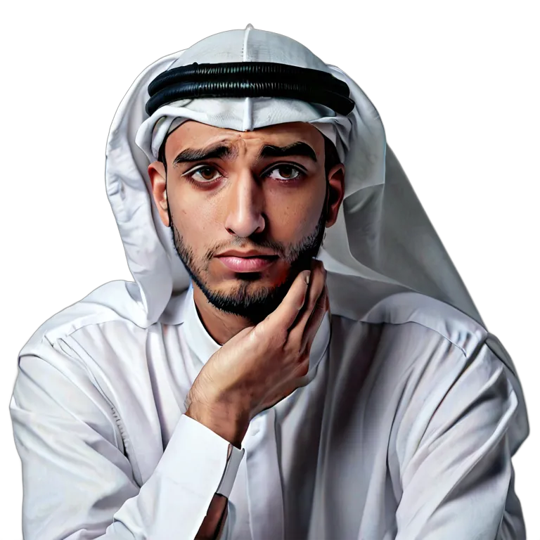 人間 悲しみ 悲しそうに一人で座っているアラブの若者 透過 PNG 画像 フリー素材 #37874