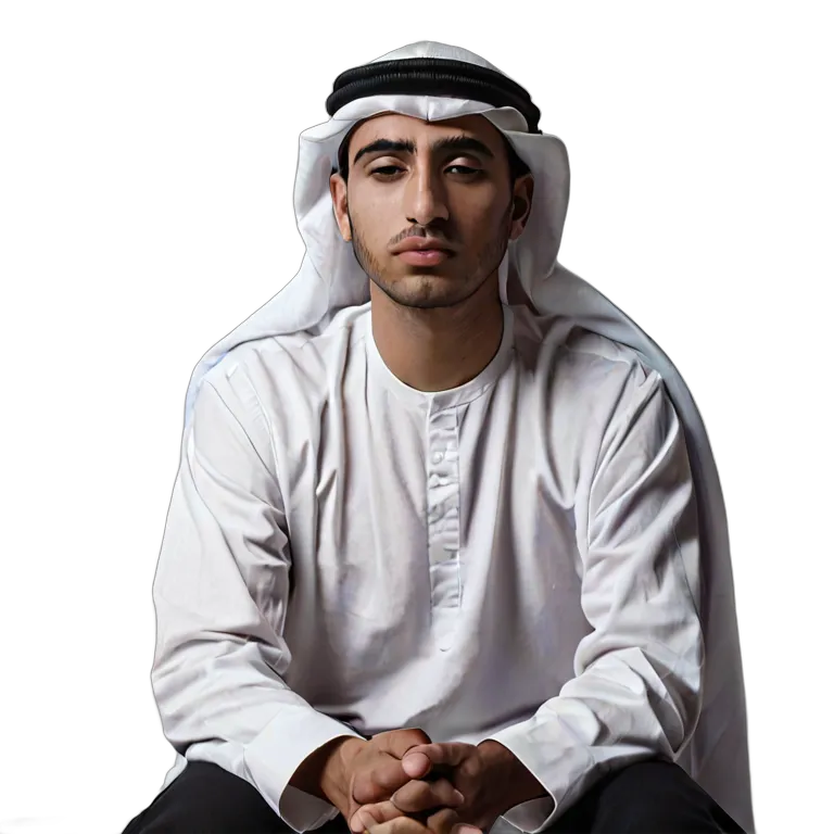 人間 悲しみ 悲しそうに一人で座っているアラブの若者 透過 PNG 画像 フリー素材 #37878