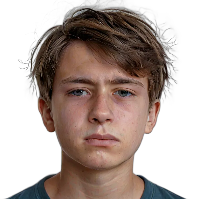 人間 悲しみ 悲しそうにカメラを見つめる白人の少年 透過 PNG 画像 フリー素材 #37895