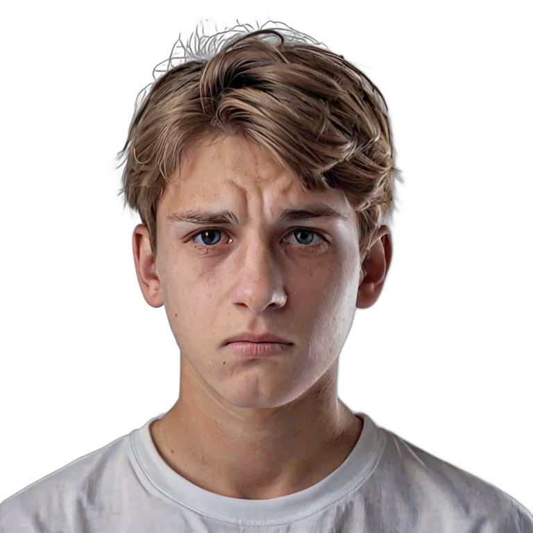 人間 悲しみ 悲しそうにカメラを見つめる白人の少年 透過 PNG 画像 フリー素材 #37896