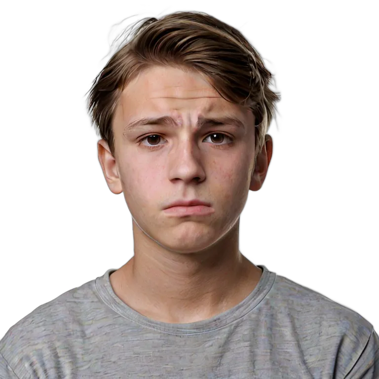 人間 悲しみ 悲しそうにカメラを見つめる白人の少年 透過 PNG 画像 フリー素材 #37897