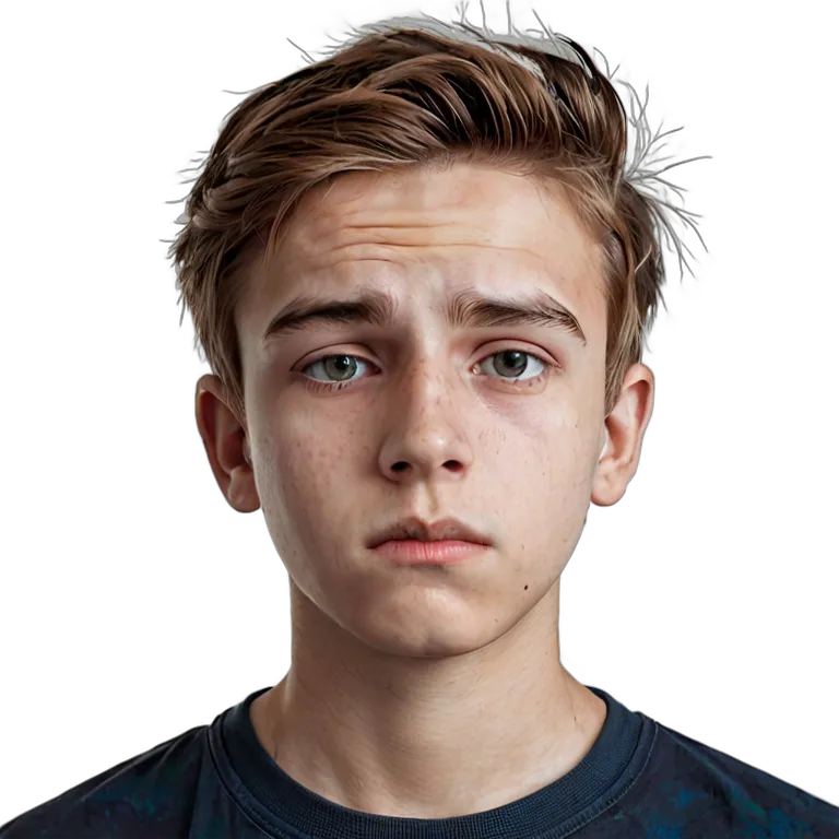 人間 悲しみ 悲しそうにカメラを見つめる白人の少年 透過 PNG 画像 フリー素材 #37899