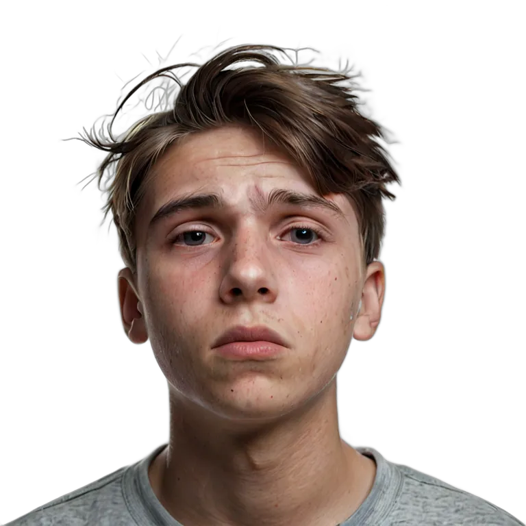 人間 悲しみ 悲しそうにカメラを見つめる白人の少年 透過 PNG 画像 フリー素材 #37900