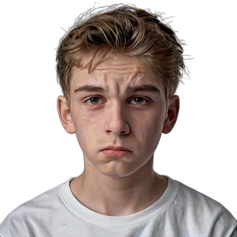 人間 悲しみ 悲しそうにカメラを見つめる白人の少年 透過 PNG 画像 フリー素材 #37901