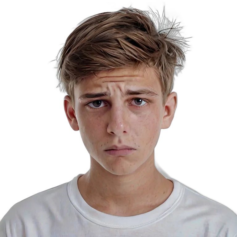 人間 悲しみ 悲しそうにカメラを見つめる白人の少年 透過 PNG 画像 フリー素材 #37902