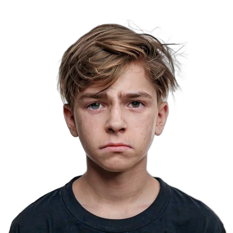 人間 悲しみ 悲しそうにカメラを見つめる白人の少年 透過 PNG 画像 フリー素材 #37903