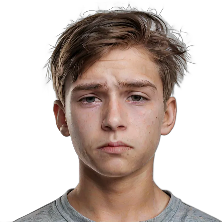 人間 悲しみ 悲しそうにカメラを見つめる白人の少年 透過 PNG 画像 フリー素材 #37904