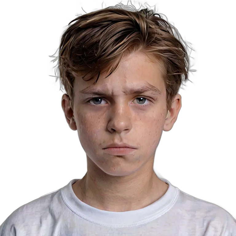 人間 悲しみ 悲しそうにカメラを見つめる白人の少年 透過 PNG 画像 フリー素材 #37905