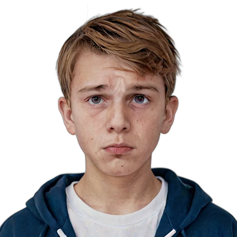 人間 悲しみ 悲しそうにカメラを見つめる白人の少年 透過 PNG 画像 フリー素材 #37906