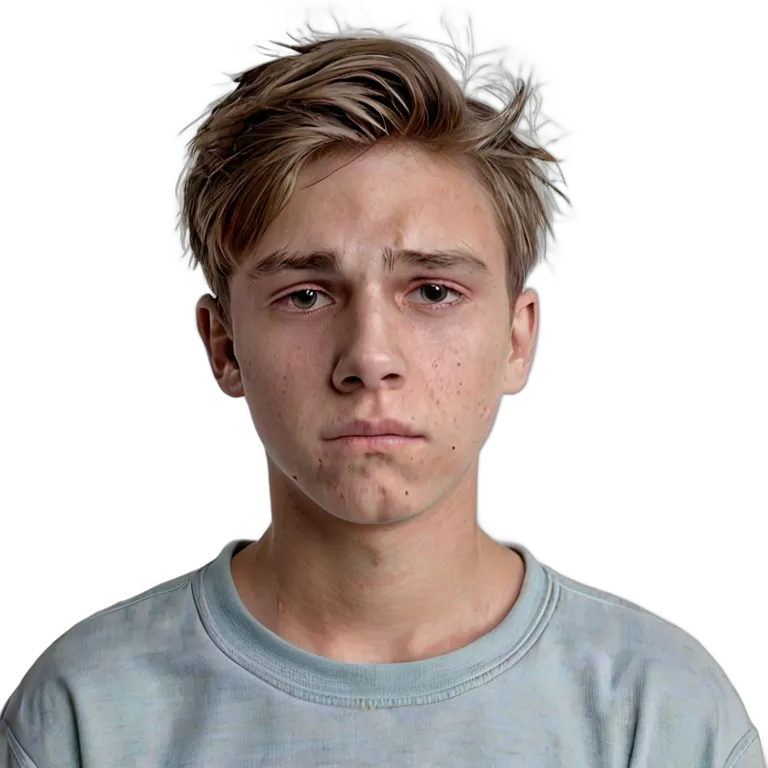 人間 悲しみ 悲しそうにカメラを見つめる白人の少年 透過 PNG 画像 フリー素材 #37908