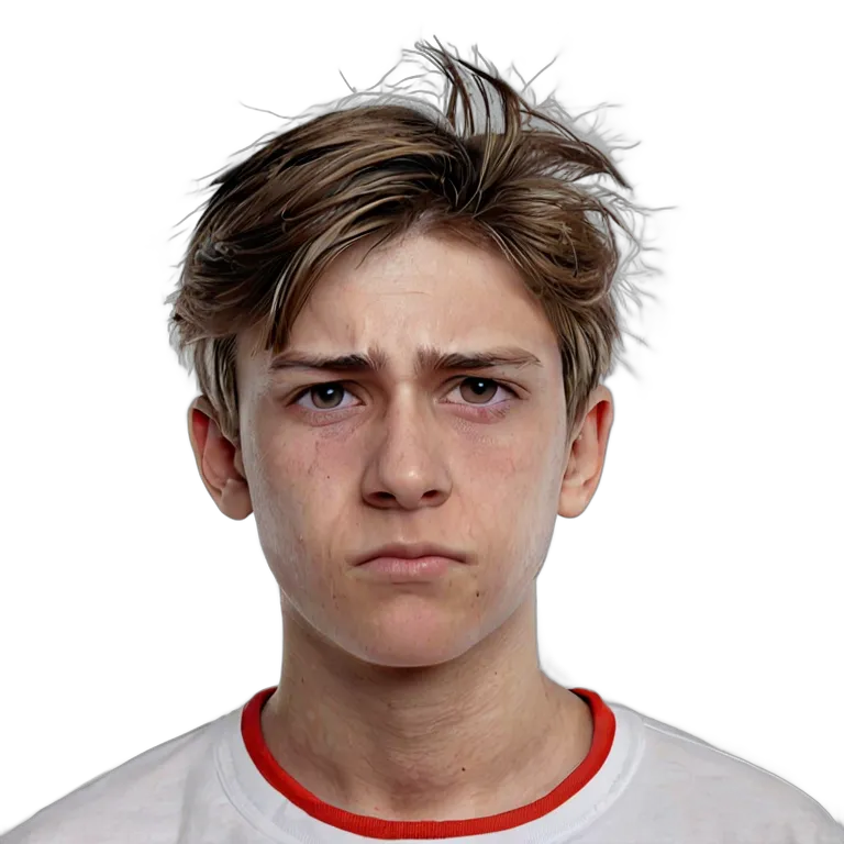 人間 悲しみ 悲しそうにカメラを見つめる白人の少年 透過 PNG 画像 フリー素材 #37909