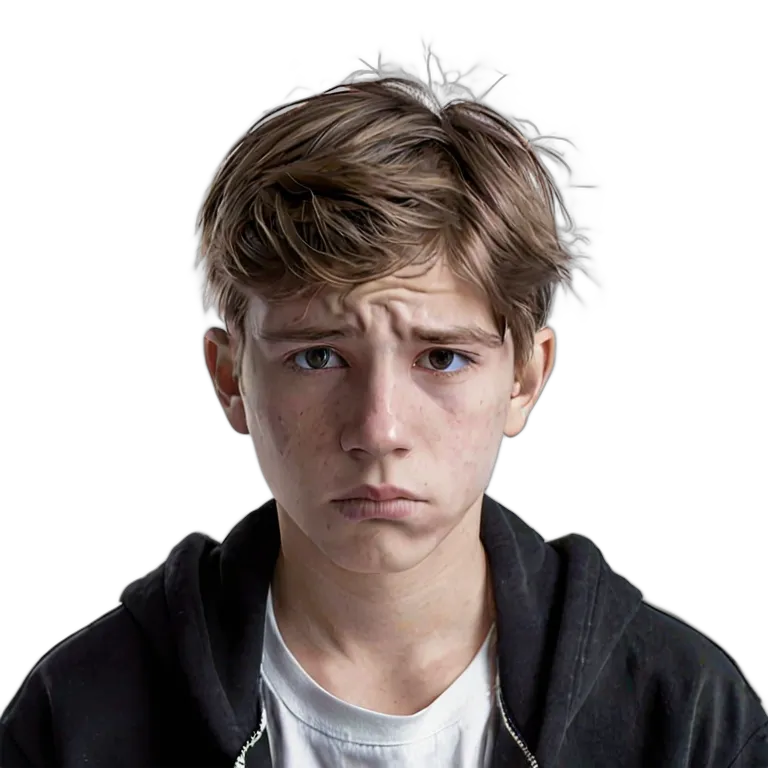 人間 悲しみ 悲しそうにカメラを見つめる白人の少年 透過 PNG 画像 フリー素材 #37910