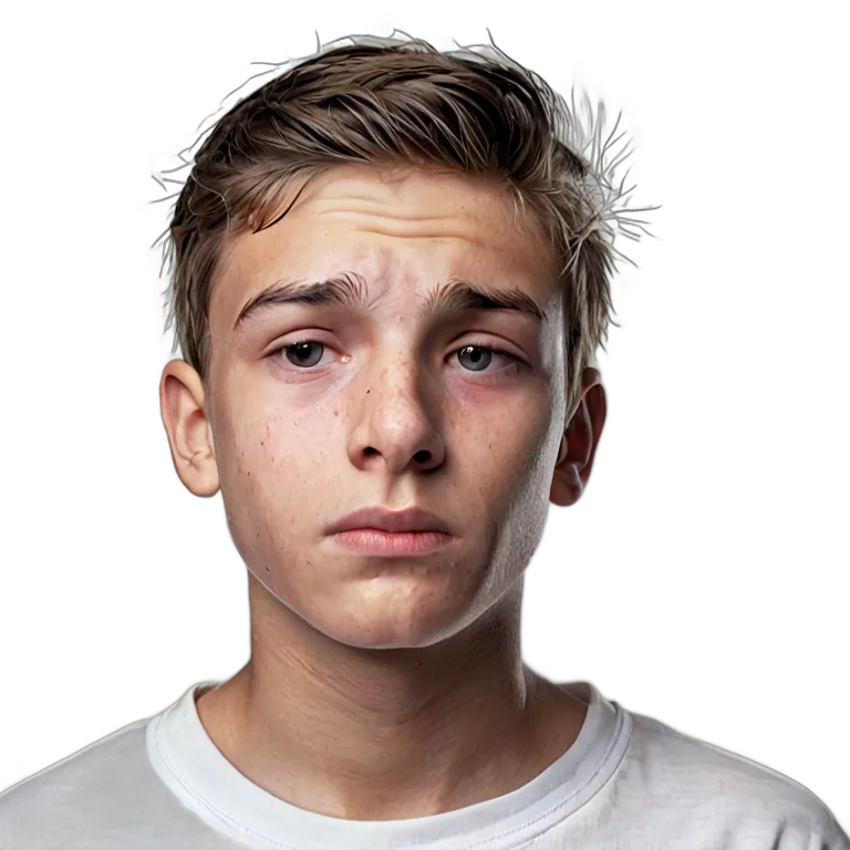 人間 悲しみ 悲しそうにカメラを見つめる白人の少年 透過 PNG 画像 フリー素材 #37911