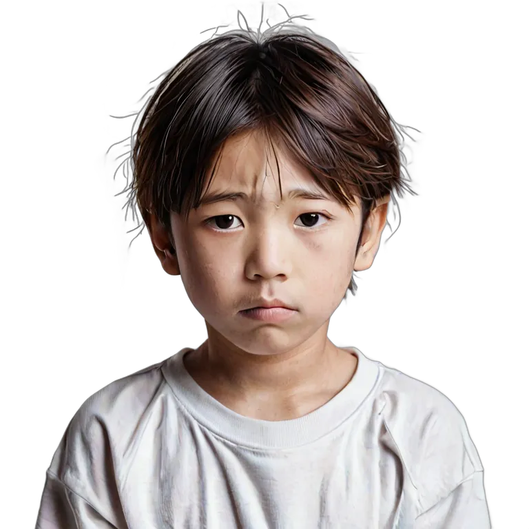 人間 悲しみ 悲しそうに一人ぼっちの日本の男の子 透過 PNG 画像 フリー素材 #37844