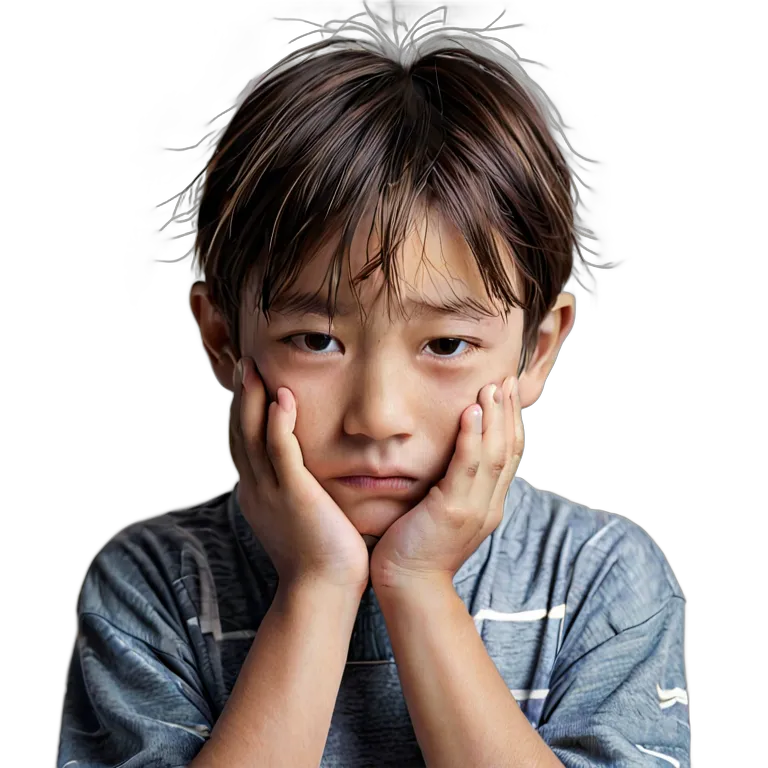 人間 悲しみ 悲しそうに一人ぼっちの日本の男の子 透過 PNG 画像 フリー素材 #37845