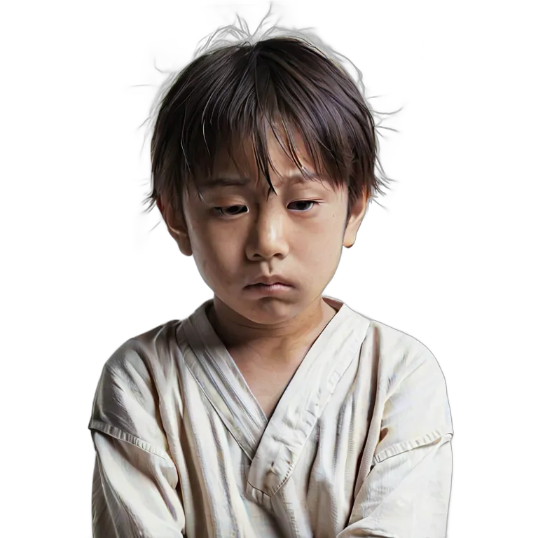 人間 悲しみ 悲しそうに一人ぼっちの日本の男の子 透過 PNG 画像 フリー素材 #37846