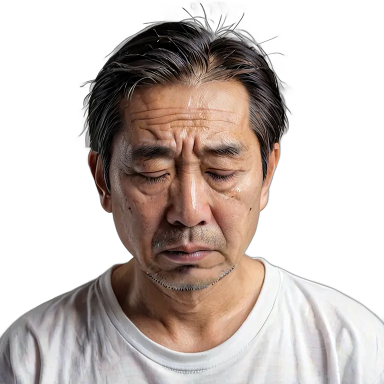 人間 悲しみ 悲しそうにうつむいている中年の日本人男性 透過 PNG 画像 フリー素材 #37929