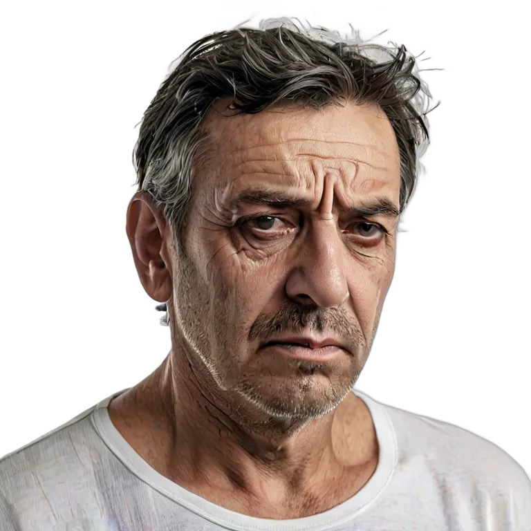 人間 悲しみ 悲しそうで疲れた表情の中年スペイン人男性 透過 PNG 画像 フリー素材 #37938