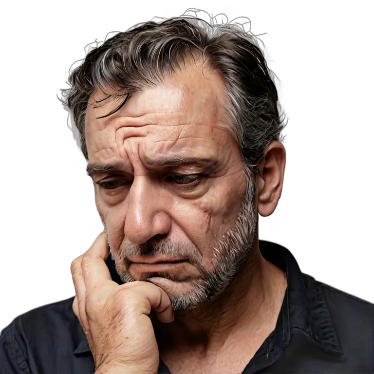 人間 悲しみ 悲しそうで疲れた表情の中年スペイン人男性 透過 PNG 画像 フリー素材 #37940