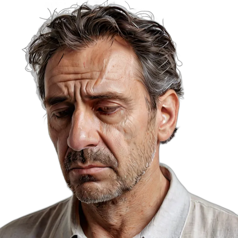 人間 悲しみ 悲しそうで疲れた表情の中年スペイン人男性 透過 PNG 画像 フリー素材 #37942