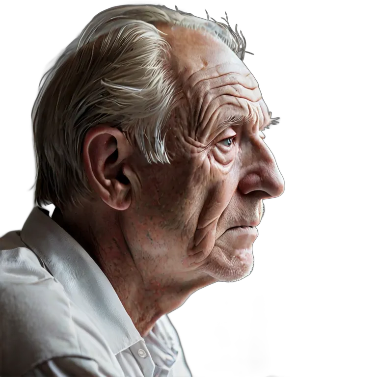 人間 悲しみ 悲しそうに窓を見ている年配の白人男性 透過 PNG 画像 フリー素材 #37914