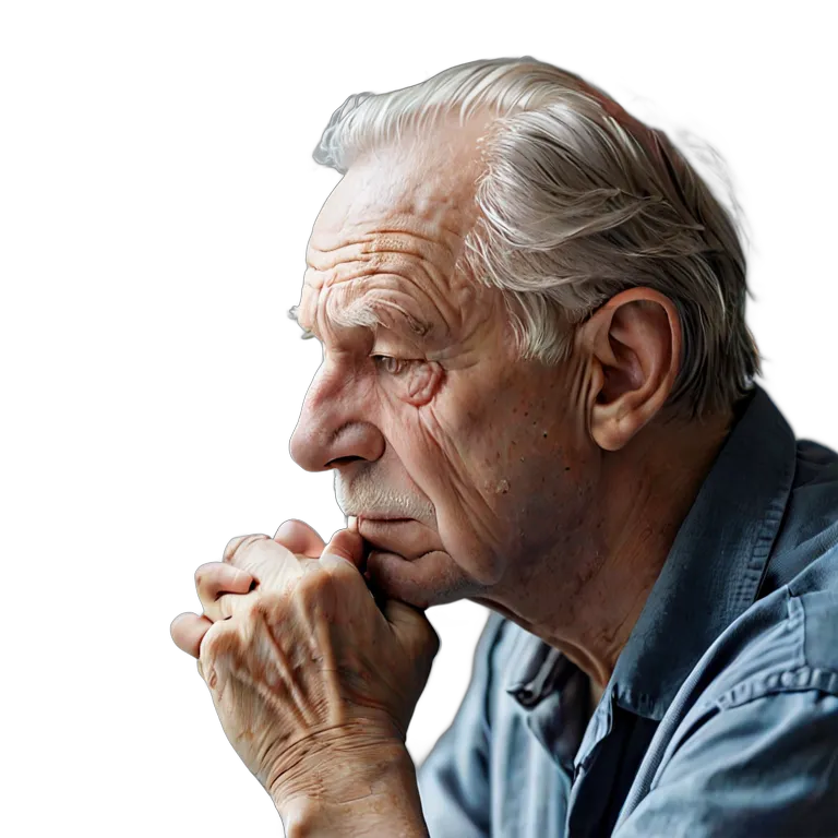 人間 悲しみ 悲しそうに窓を見ている年配の白人男性 透過 PNG 画像 フリー素材 #37915