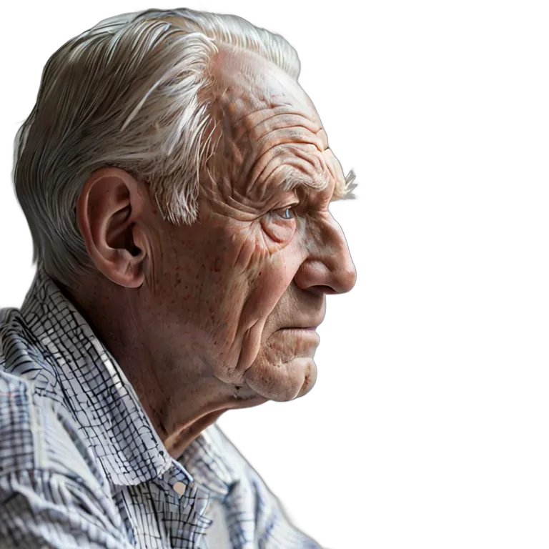 人間 悲しみ 悲しそうに窓を見ている年配の白人男性 透過 PNG 画像 フリー素材 #37917