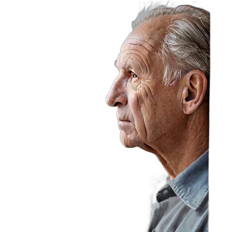 人間 悲しみ 悲しそうに窓を見ている年配の白人男性 透過 PNG 画像 フリー素材 #37918