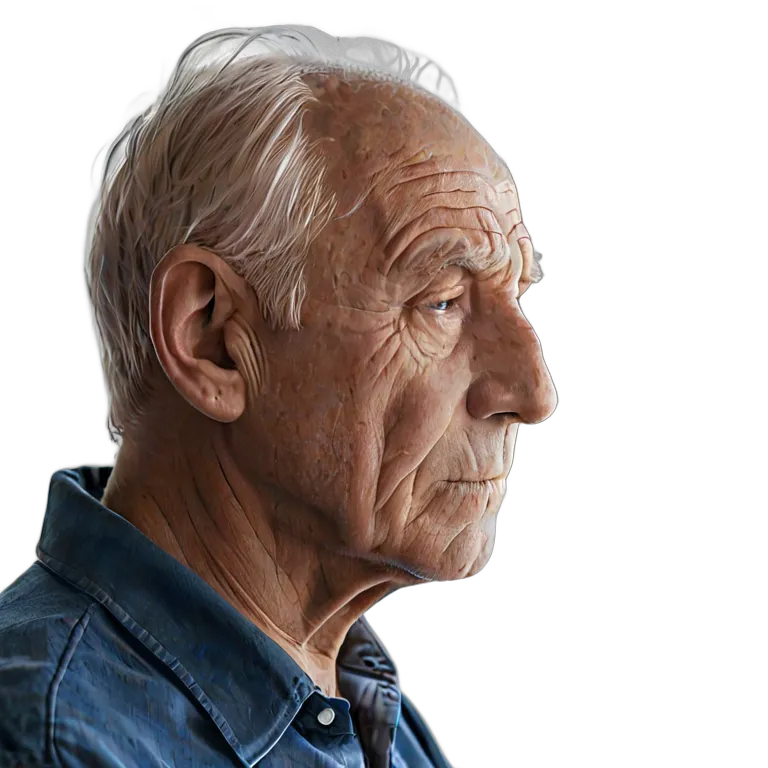 人間 悲しみ 悲しそうに窓を見ている年配の白人男性 透過 PNG 画像 フリー素材 #37919