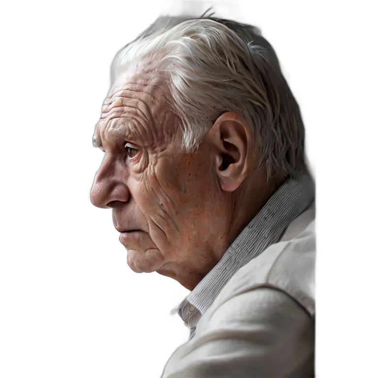 人間 悲しみ 悲しそうに窓を見ている年配の白人男性 透過 PNG 画像 フリー素材 #37921