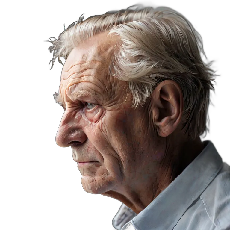 人間 悲しみ 悲しそうに窓を見ている年配の白人男性 透過 PNG 画像 フリー素材 #37922