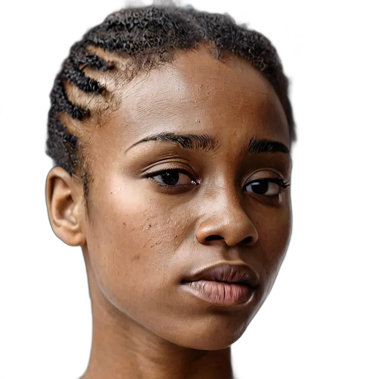 人間 悲しみ 悲しそうに外を見ている若いアフリカ人女性 透過 PNG 画像 フリー素材 #37912