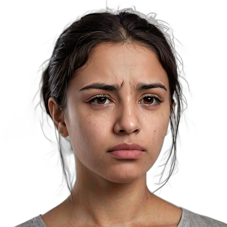 人間 悲しみ 悲しそうに見つめる若いヒスパニック系女性 透過 PNG 画像 フリー素材 #37926