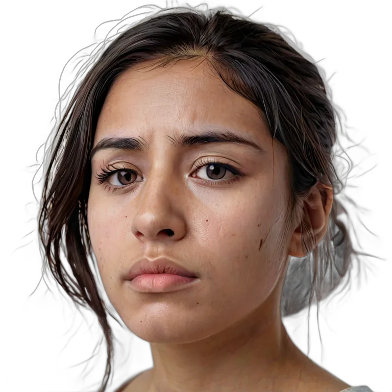 人間 悲しみ 悲しそうに見つめる若いヒスパニック系女性 透過 PNG 画像 フリー素材 #37927