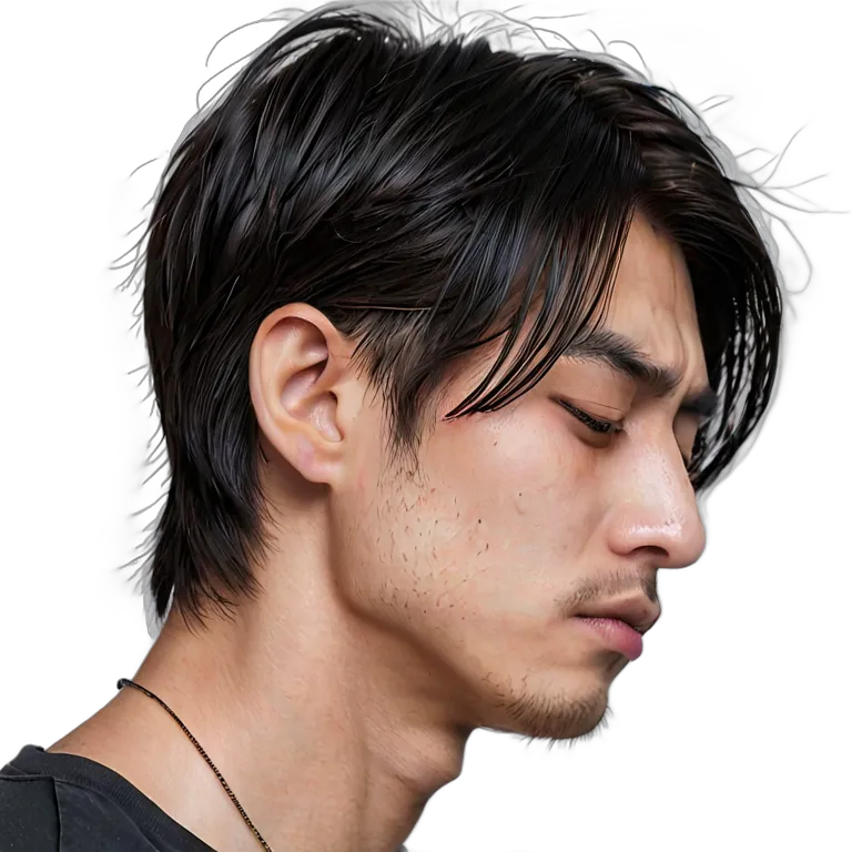 人間 悲しみ 悲しそうにうつむいている若い日本人男性 透過 PNG 画像 フリー素材 #37886