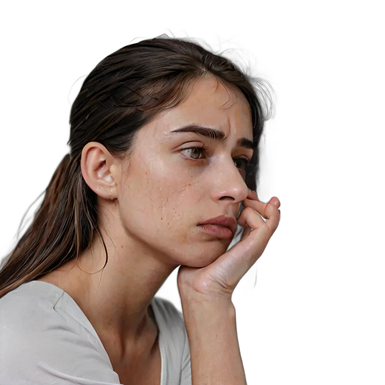 人間 悲しみ 壁にもたれながら悲しそうな表情をしている若いスペイン人女性 透過 PNG 画像 フリー素材 #37862