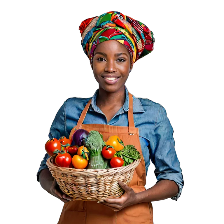 人間 仕事 野菜かごを持ったアフリカ人女性農家 透過 PNG 画像 フリー素材 #39865