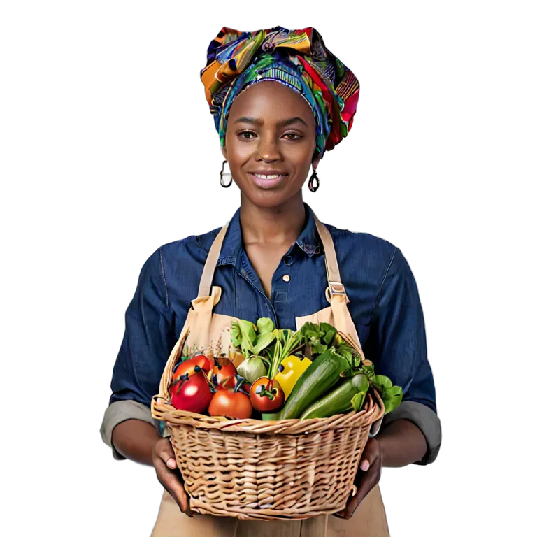 人間 仕事 野菜かごを持ったアフリカ人女性農家 透過 PNG 画像 フリー素材 #39866