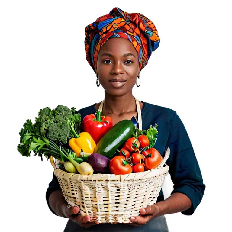 人間 仕事 野菜かごを持ったアフリカ人女性農家 透過 PNG 画像 フリー素材 #39869