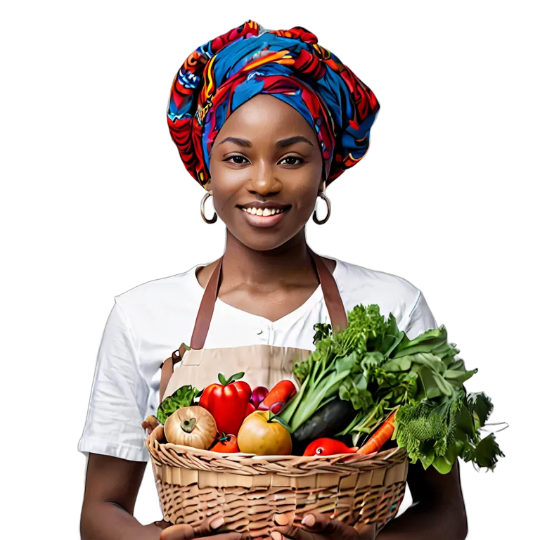 人間 仕事 野菜かごを持ったアフリカ人女性農家 透過 PNG 画像 フリー素材 #39870