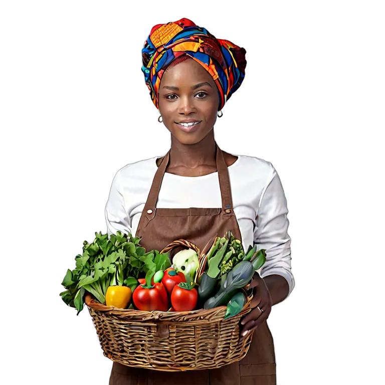 人間 仕事 野菜かごを持ったアフリカ人女性農家 透過 PNG 画像 フリー素材 #39872