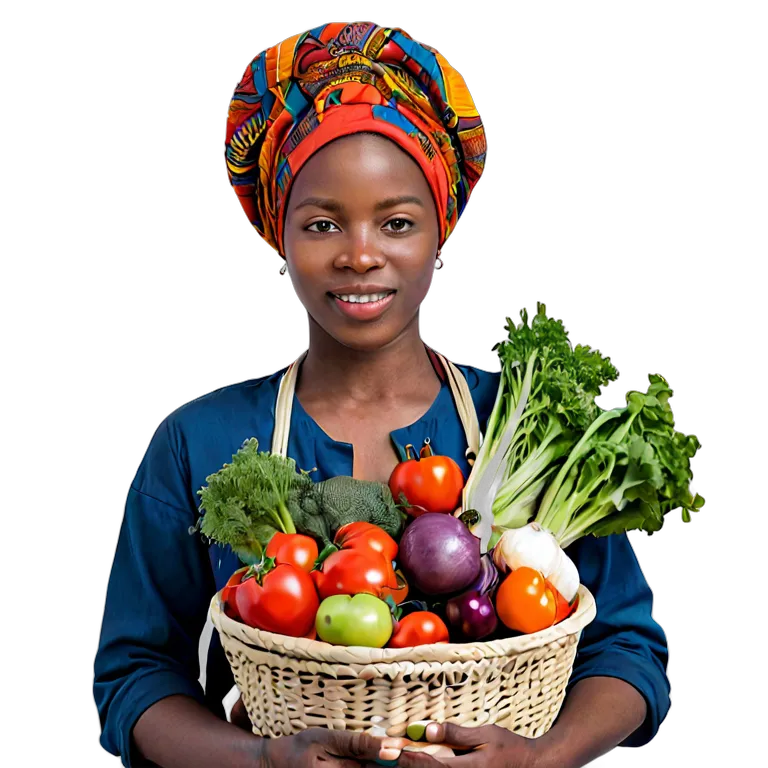 人間 仕事 野菜かごを持ったアフリカ人女性農家 透過 PNG 画像 フリー素材 #39873